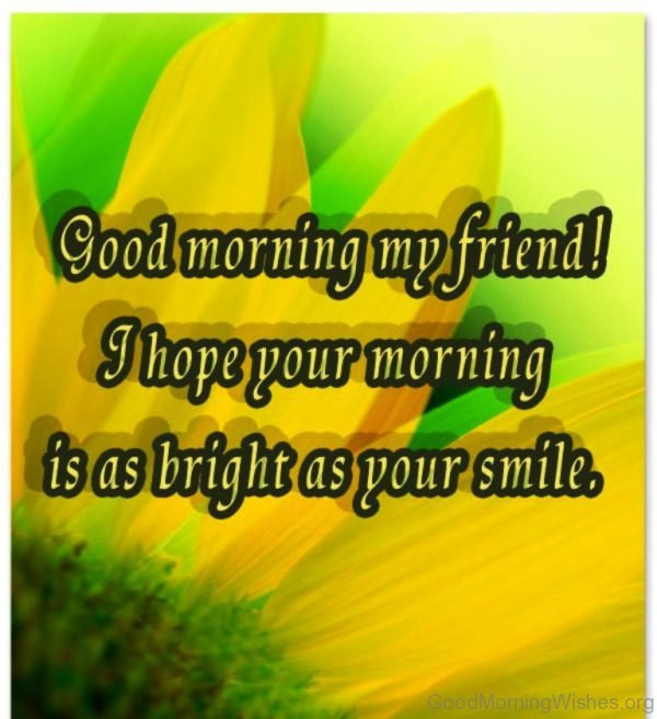 Good Morning My Friend I Hope Your Morning Is As Bright As Your Smile