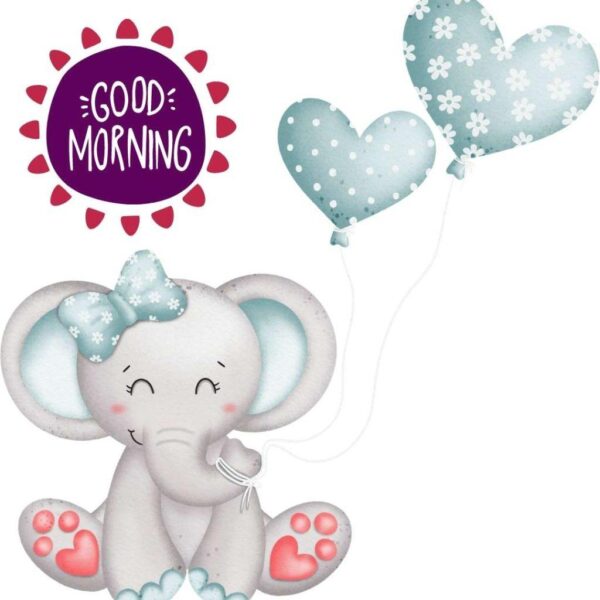 Cute Elephant Cartoon Character Good Morning